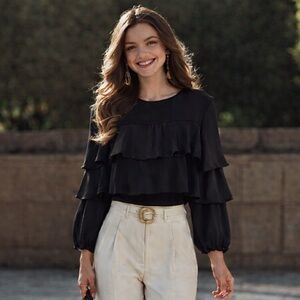 Elegant Black Ruffle Blouse